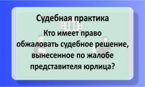 Кто имеет право обжаловать судебное решение, вынесенное по жалобе представителя юрлица?